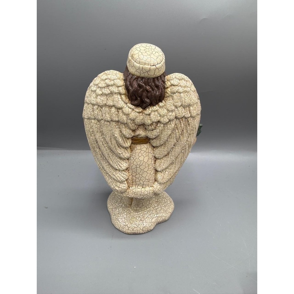 8" Tall Christmas Angel Figurine Off-White Victorian Crackle Glaze Glitter - Picture 5 of 6